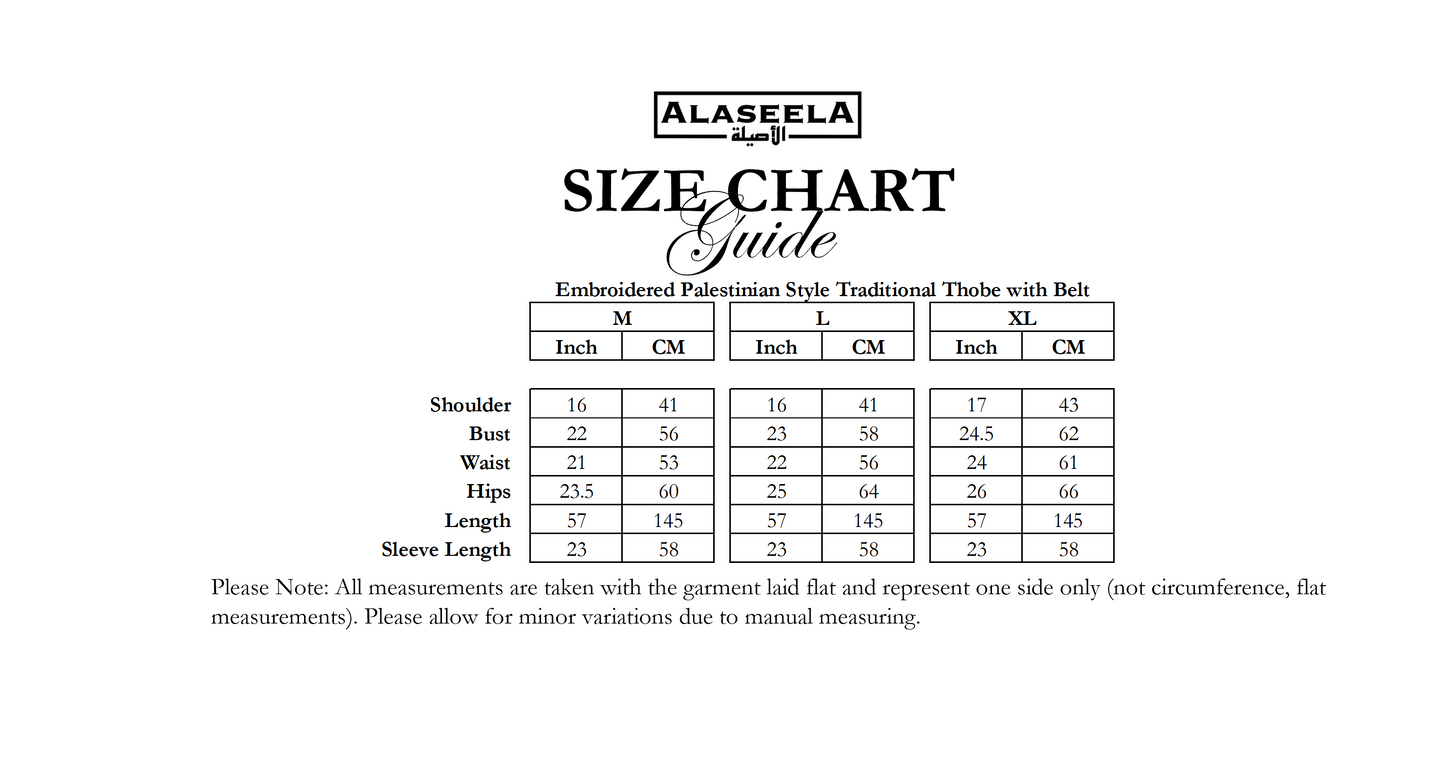 Embroidered Palestinian Style Traditional Thobe with Belt