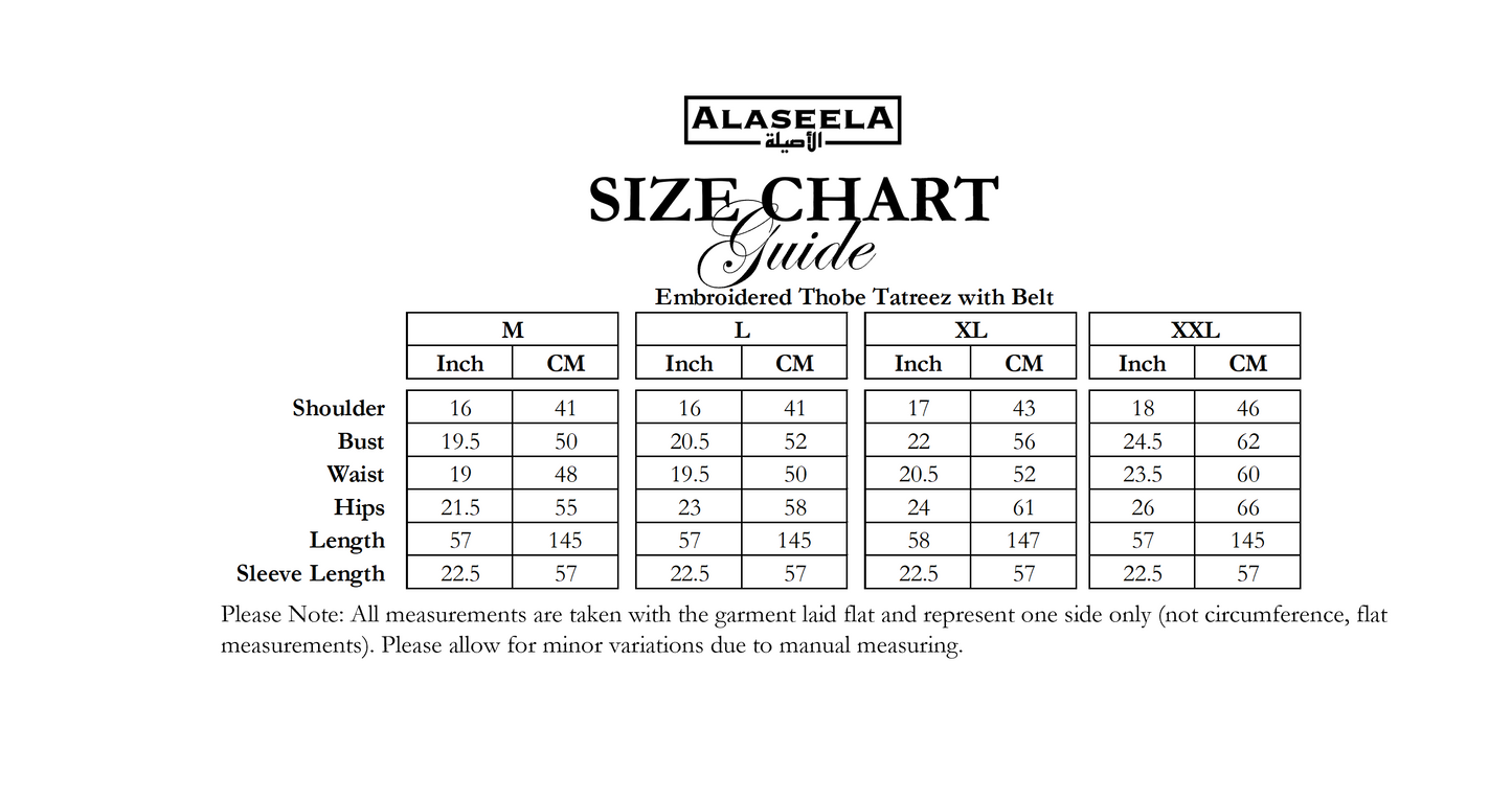 Embroidered Thobe Tatreez with Belt – Black with Red or Blue Embroidery