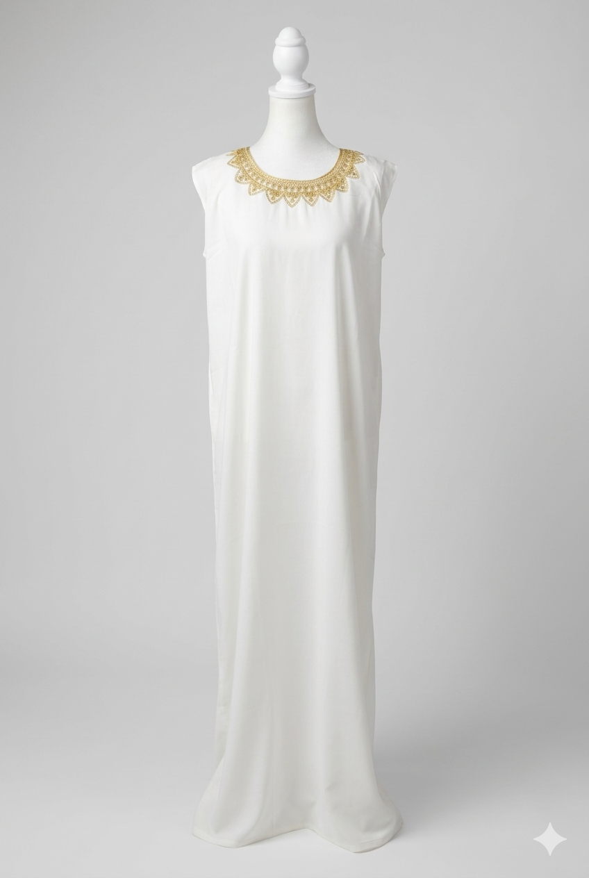 White Hashimi (Nashel) Dress – Handcrafted Tulle Embroidery with Inner Dress