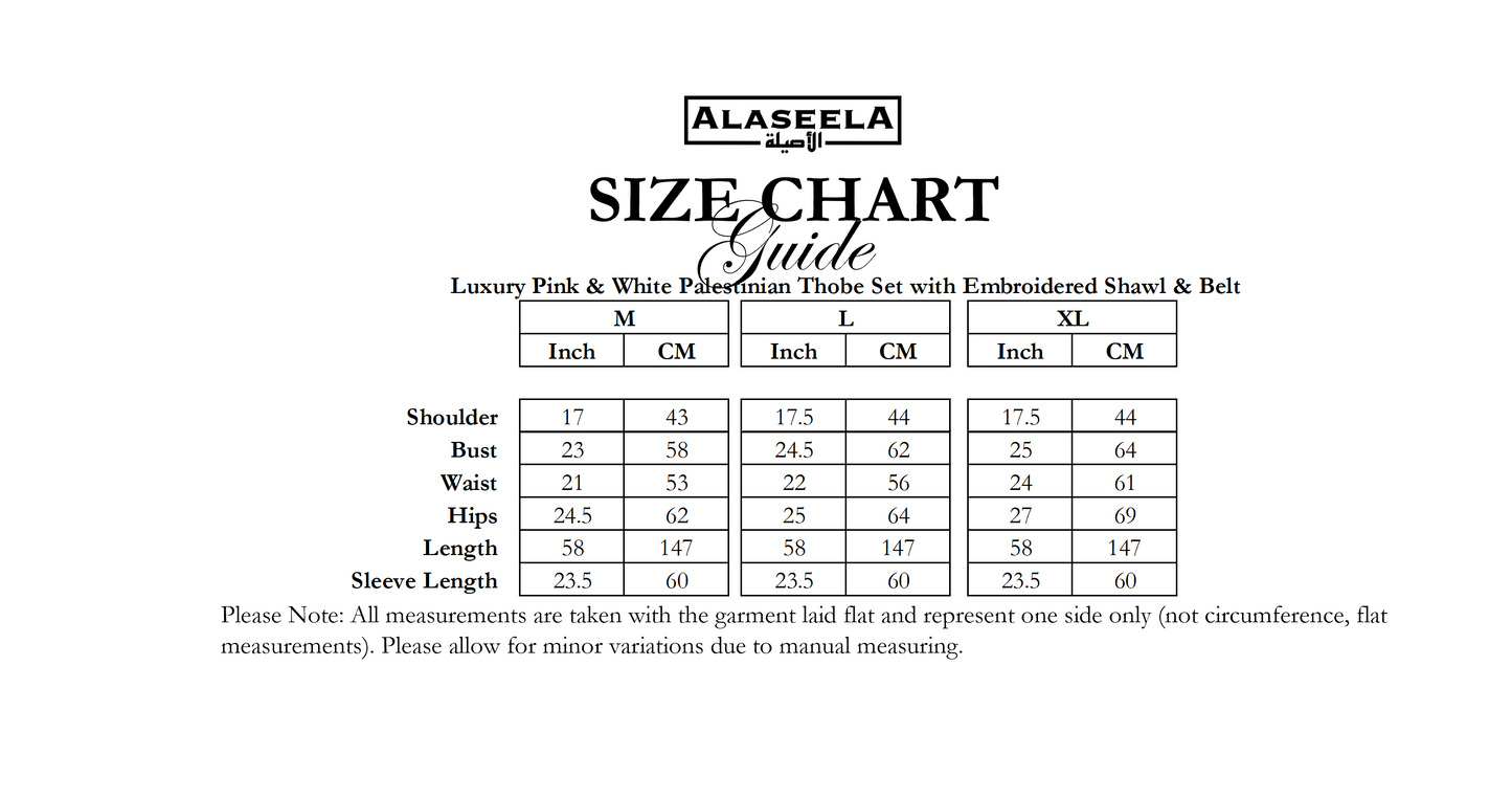 Luxury Pink & White Palestinian Thobe Set with Embroidered Shawl & Belt