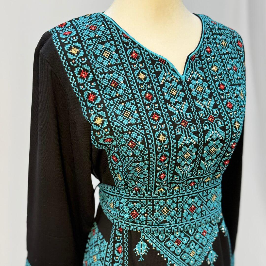 Traditional Palestinian Embroidered Thobe with Belt