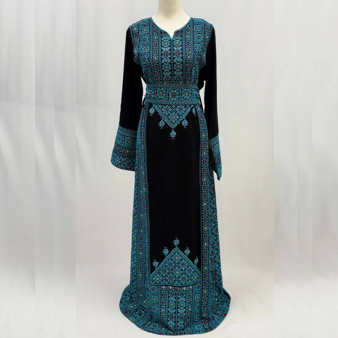 Traditional Palestinian Embroidered Thobe with Belt