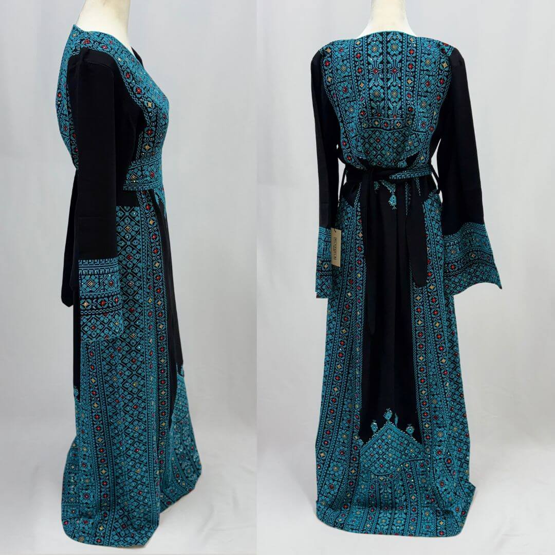 Traditional Palestinian Embroidered Thobe with Belt