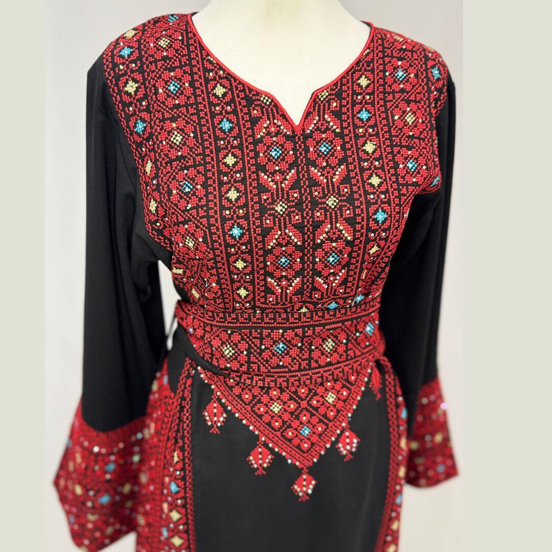 Traditional Palestinian Embroidered Thobe with Belt