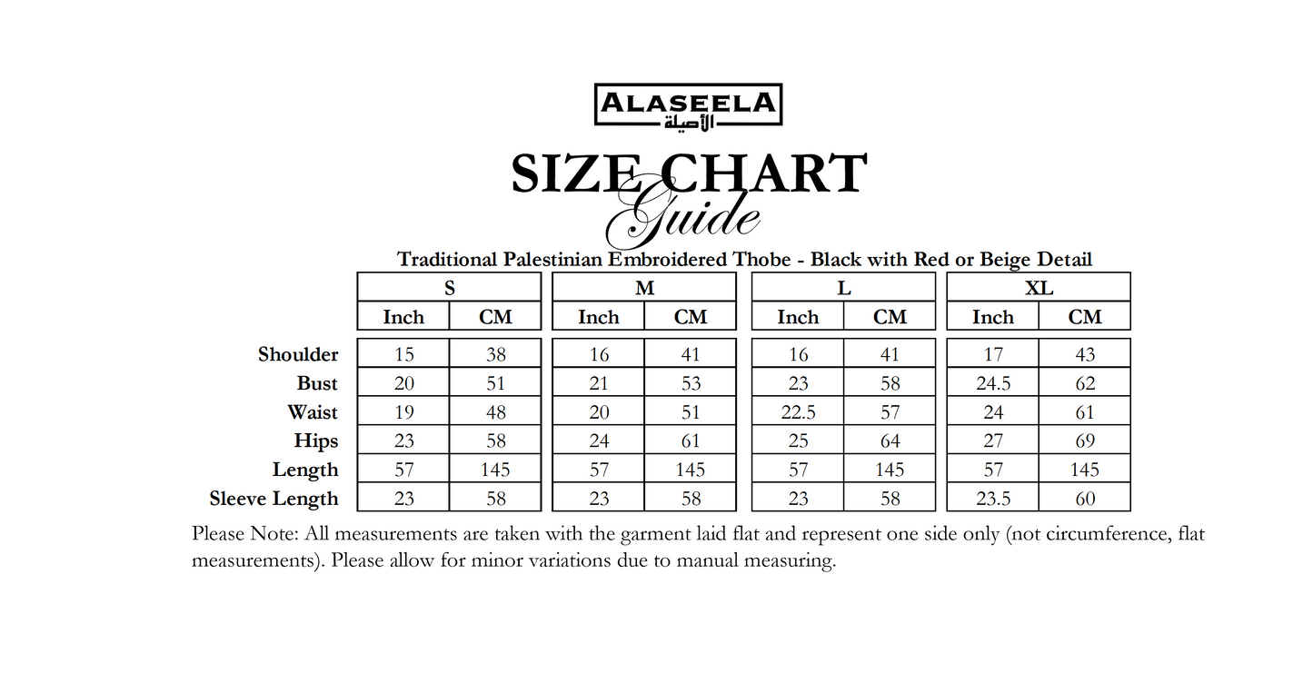 Traditional Palestinian Embroidered Thobe - Black with Red or Beige Detail