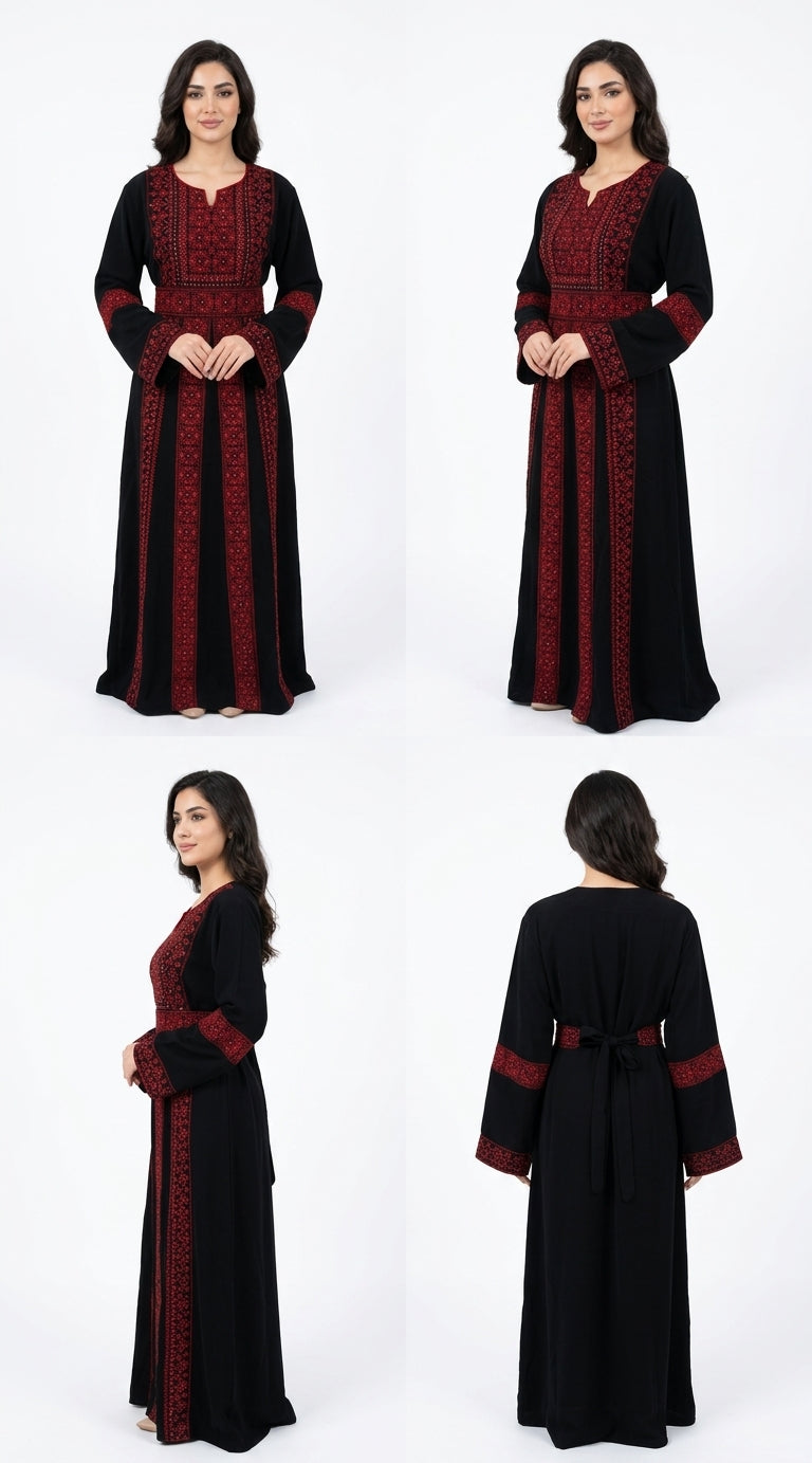 Classic Black & Red Embroidered Thobe Dress