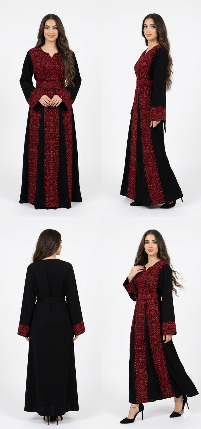 Classic Embroidered Thobe – Black & Red Floral Motif