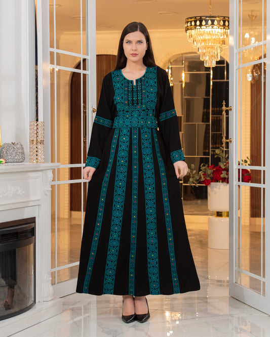Palestinian embroidered thobe black and blue