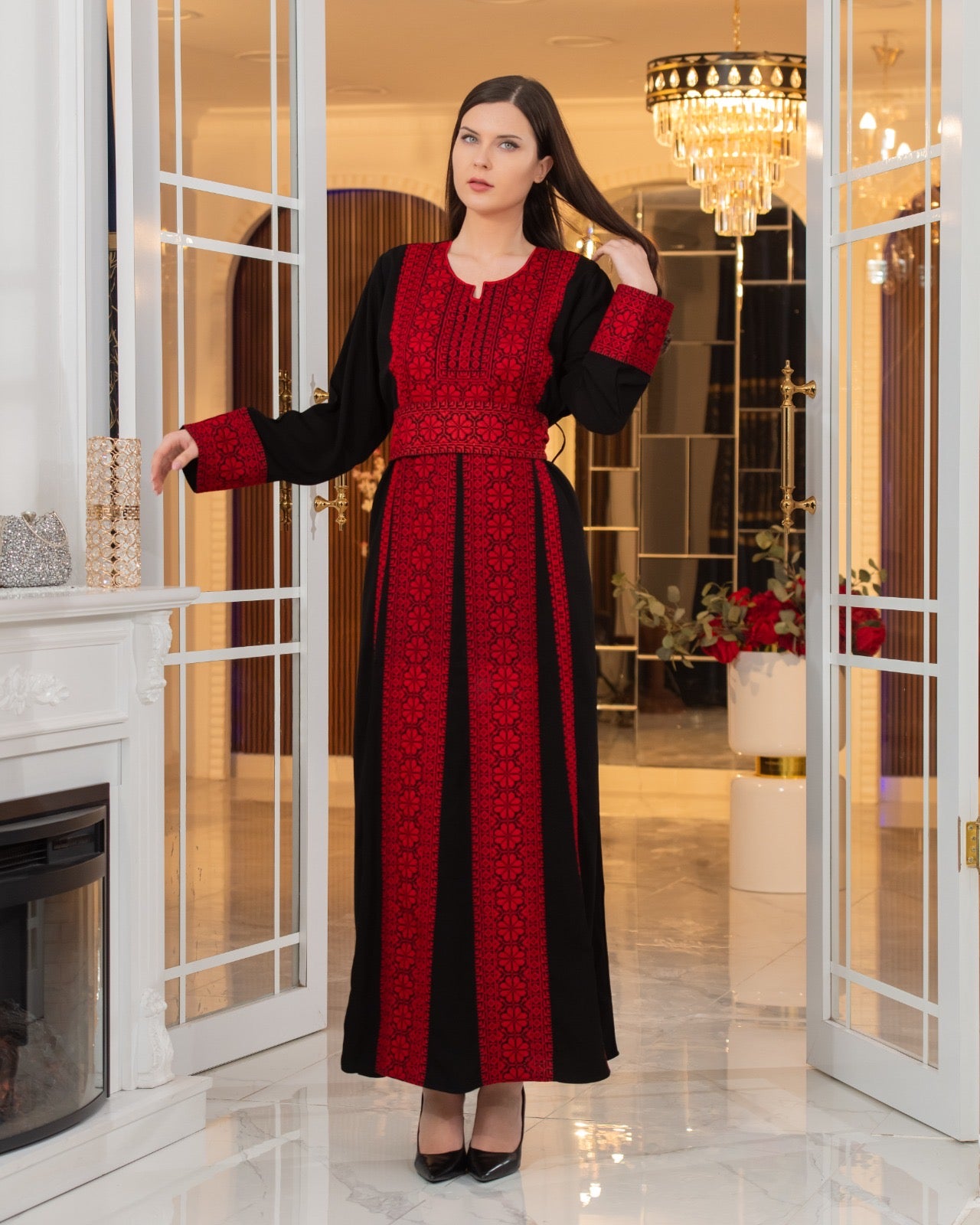 red and black traditional palestinian thobe