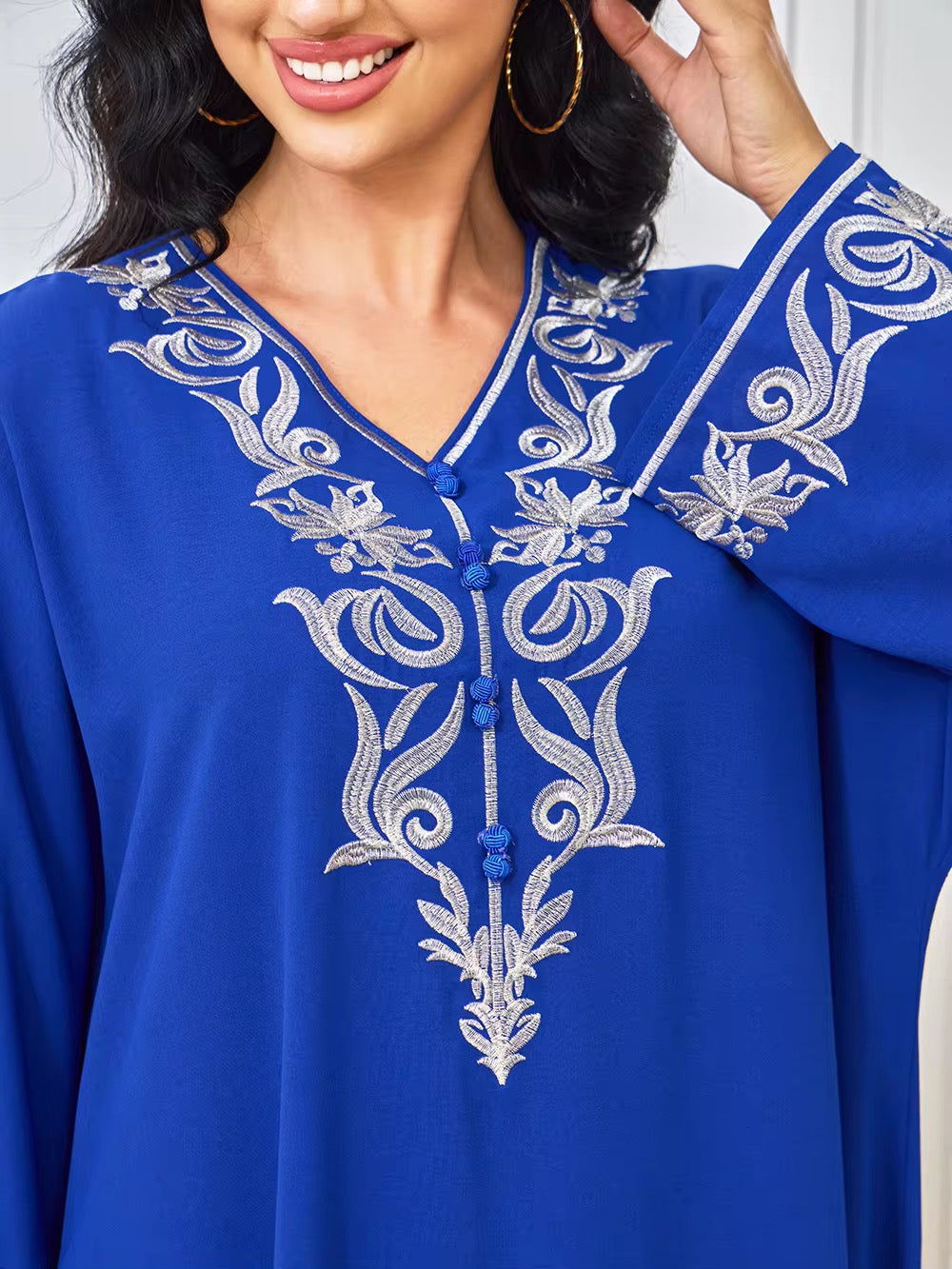Embroidered Women Dress Jalabiya - Blue