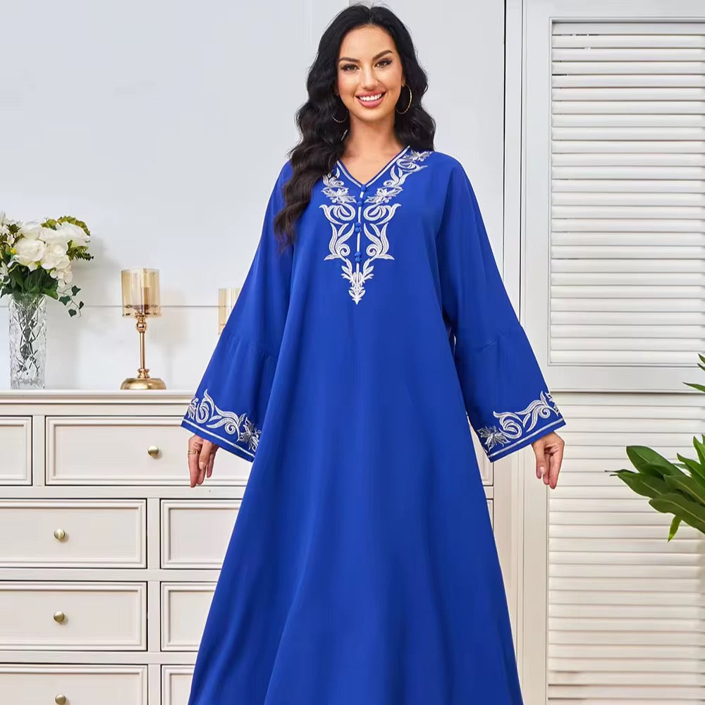 Embroidered Women Dress Jalabiya - Blue