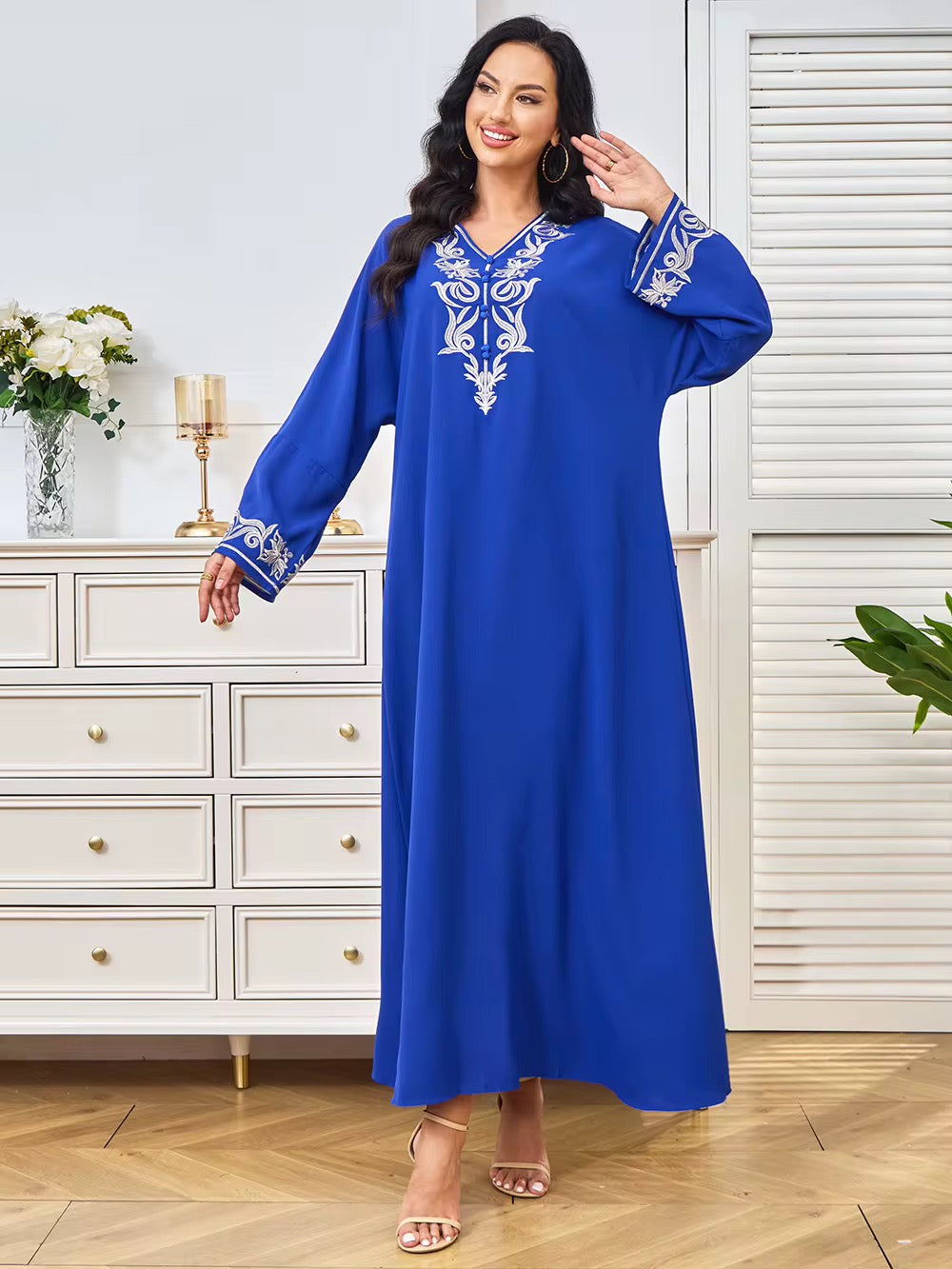 Embroidered Women Dress Jalabiya - Blue