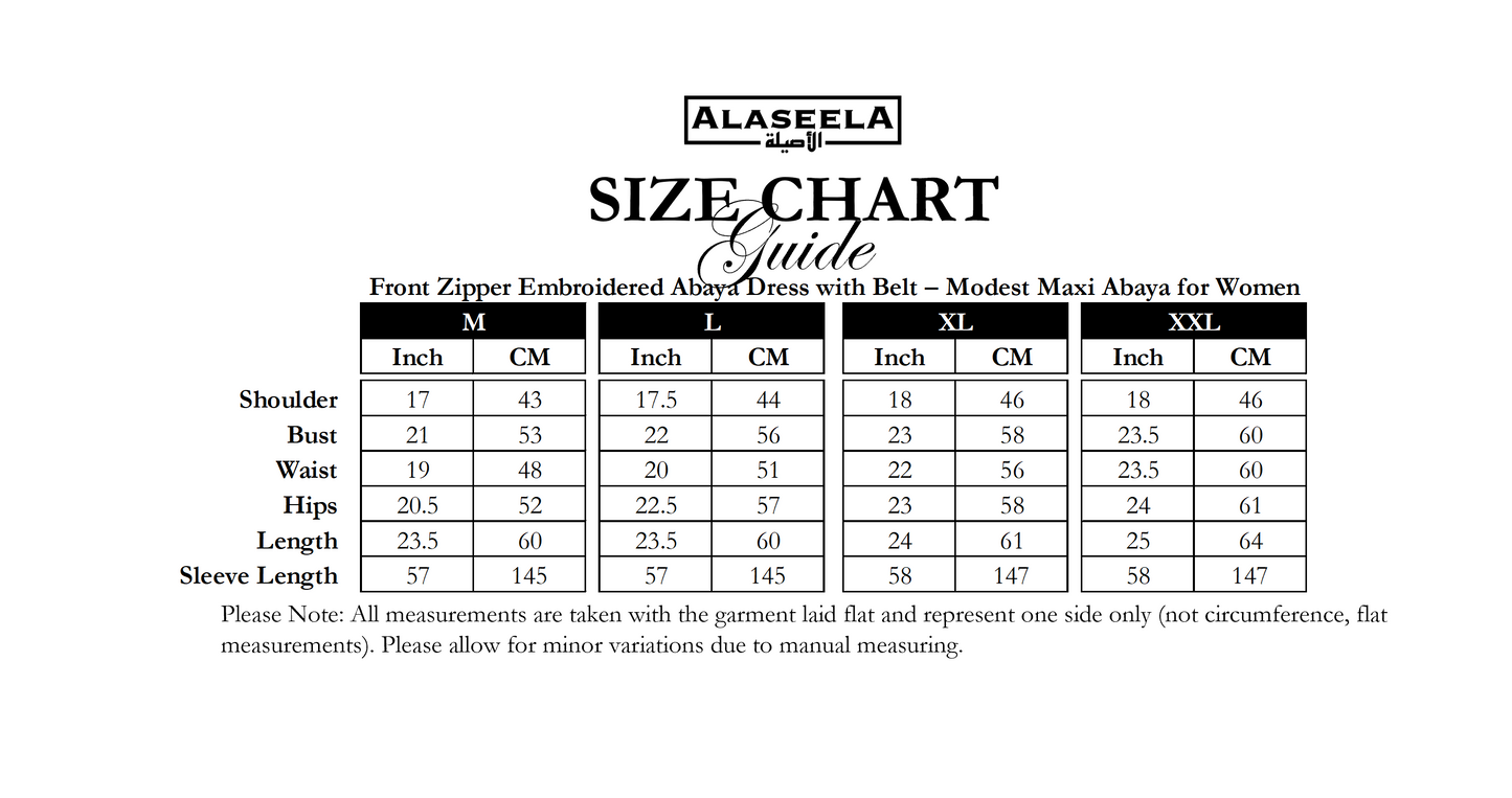 Front Zipper Embroidered Abaya Dress with Belt – Modest Maxi Abaya for Women