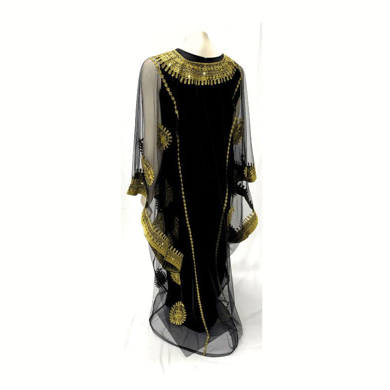Iraqi Hashimi thobe black with gold embroidery back view