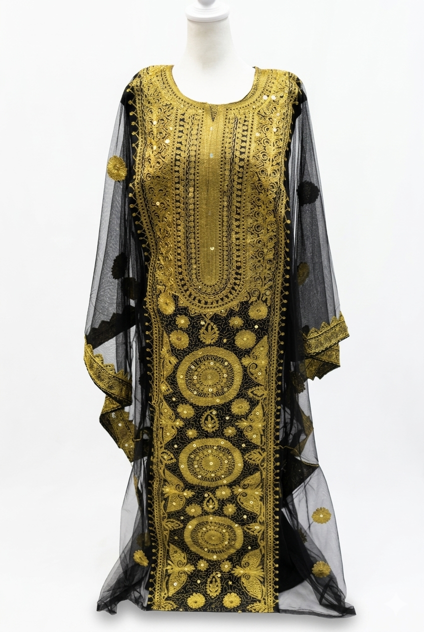 Black Hashimi (Nashel) Dress – Handcrafted Tulle Embroidery with Inner Dress