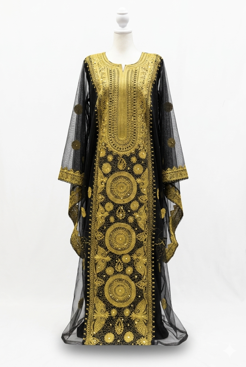 Black Hashimi (Nashel) Dress – Handcrafted Tulle Embroidery with Inner Dress