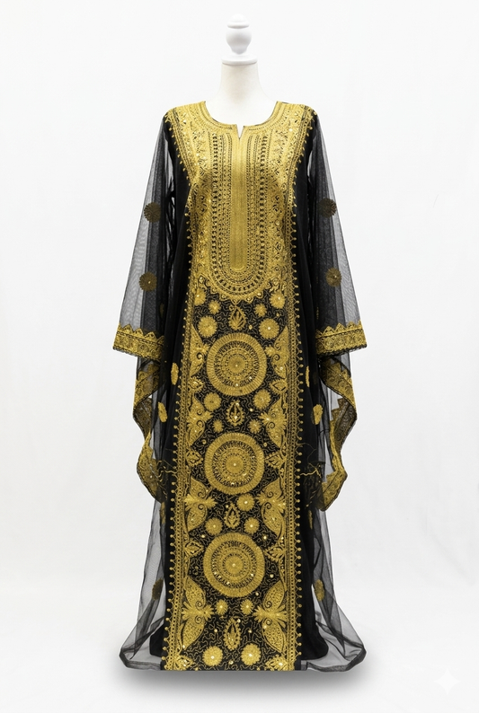 Black Hashimi (Nashel) Dress – Handcrafted Tulle Embroidery with Inner Dress