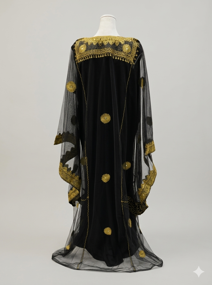Black Hashimi (Nashel) Dress – Handcrafted Tulle Embroidery with Inner Dress