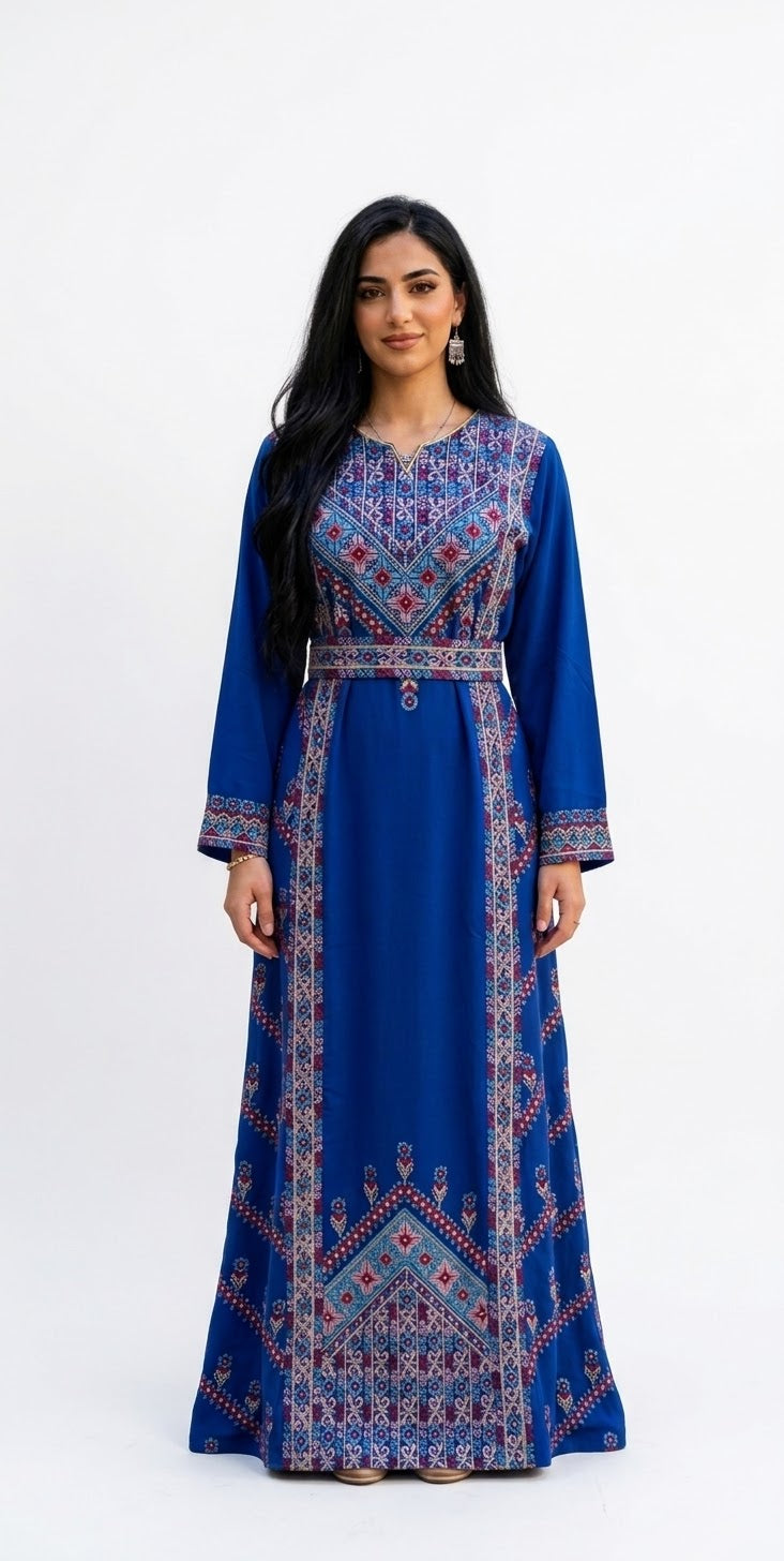 Blue Embroidered Thobe Dress – Traditional Occasion Dress