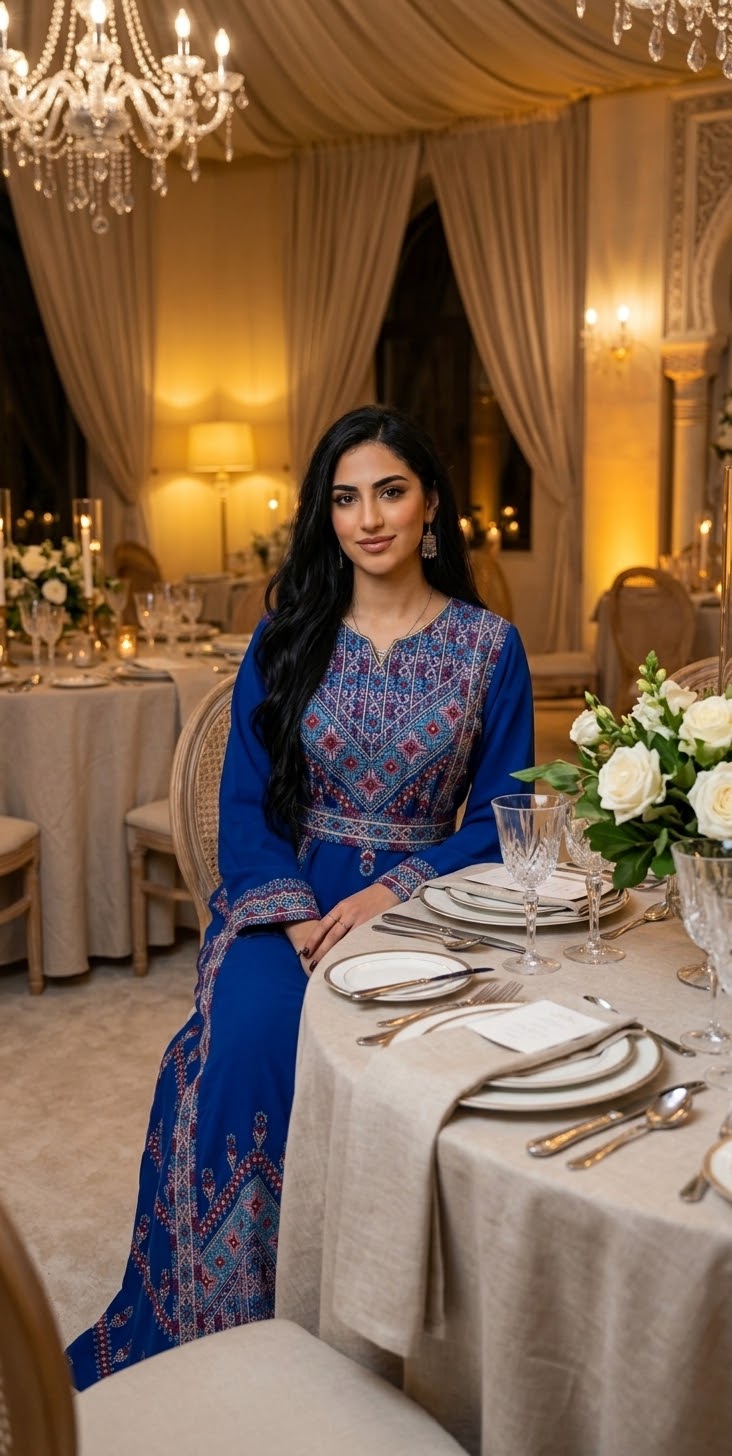 Blue Embroidered Thobe Dress – Traditional Occasion Dress