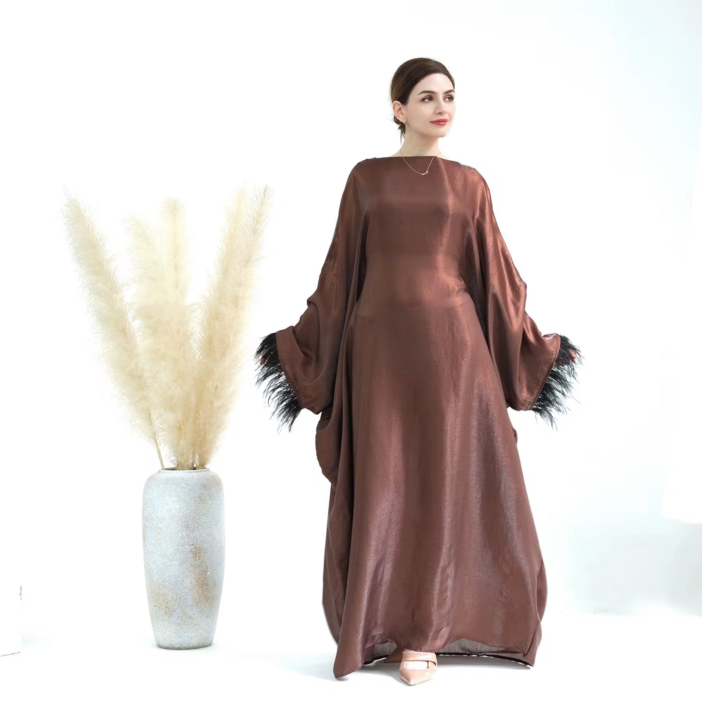 Butterfly Abaya Dress With Feather Sleeves