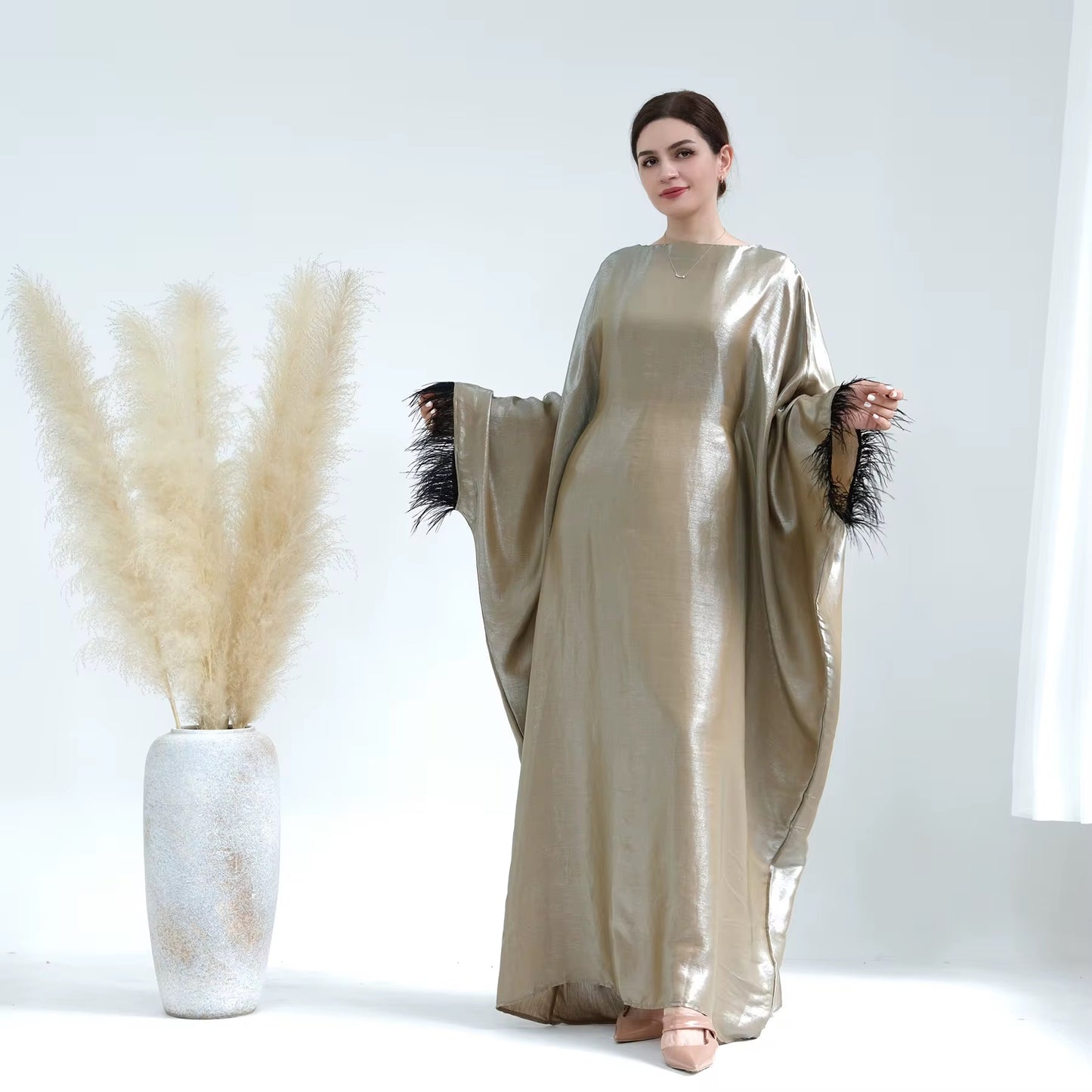 Butterfly Abaya Dress With Feather Sleeves