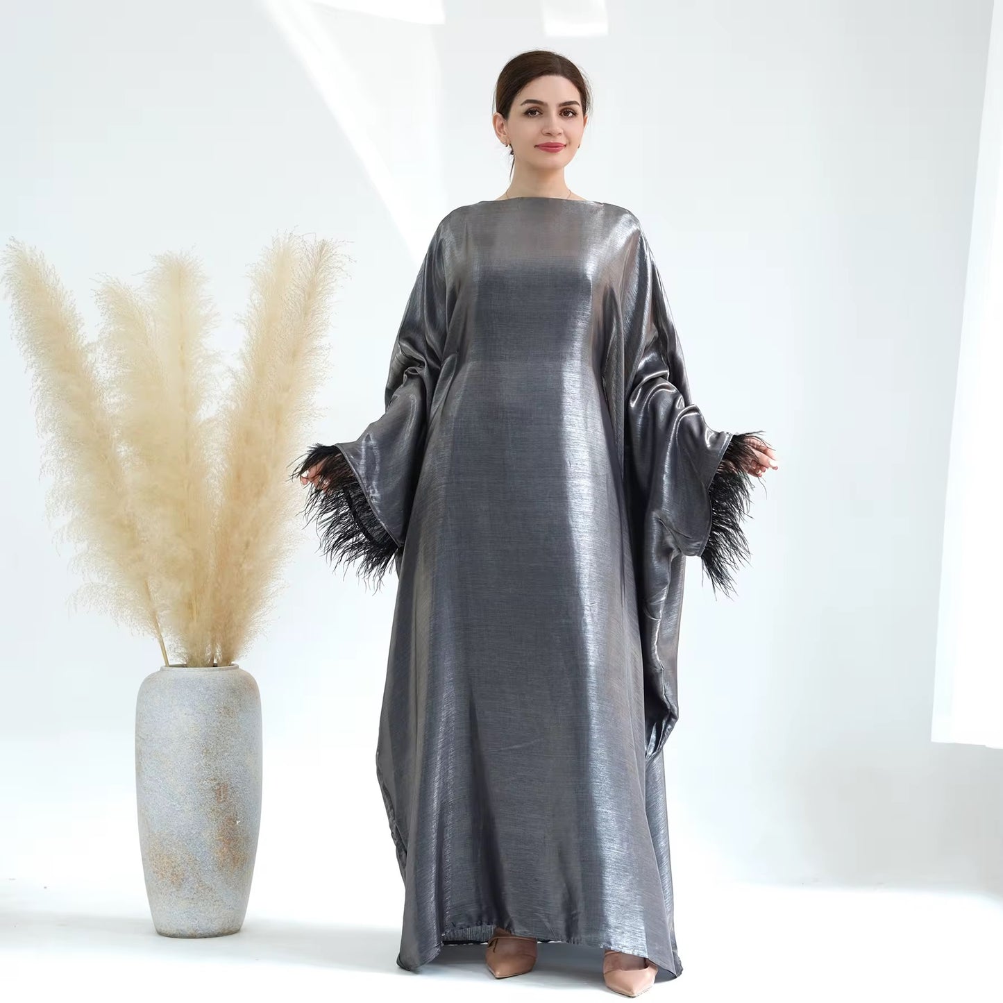 Butterfly Abaya Dress With Feather Sleeves
