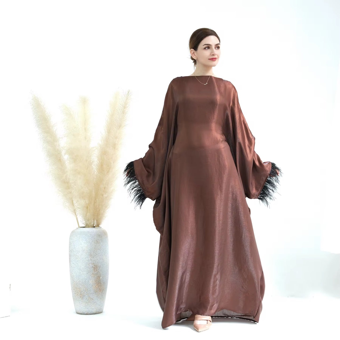 Butterfly Abaya Dress With Feather Sleeves