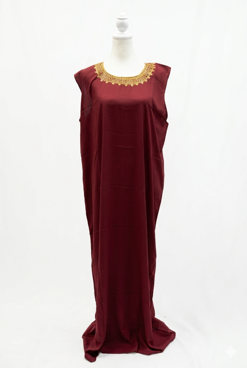Maroon Hashimi (Nashel) Dress with Tarha – Handmade Floral Embroidered Tulle Dress