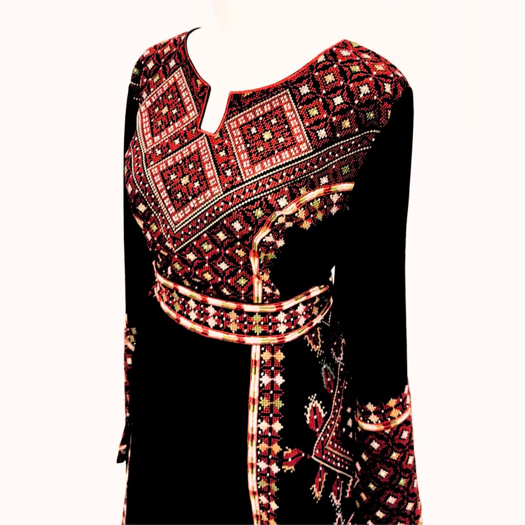 Embroidered Palestinian Rhombus Dress Mainat Pattern (Blue or Green Embroidery) Blue / XL Embroidered Palestinian Rhombus Dress Mainat Pattern (Blue or Green Embroidery) Blue / XL
