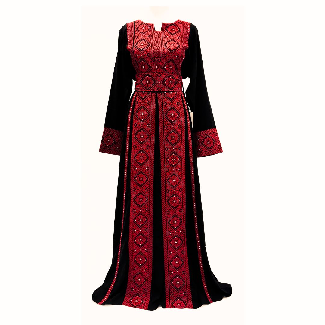 Embroidered Palestinian thobe red