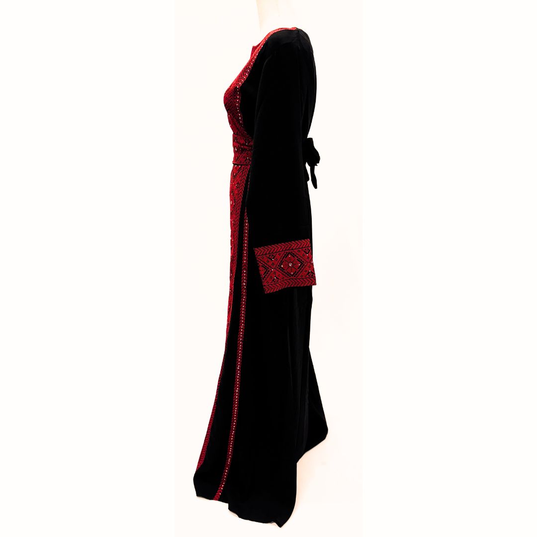 side of a Palestinian thobe red