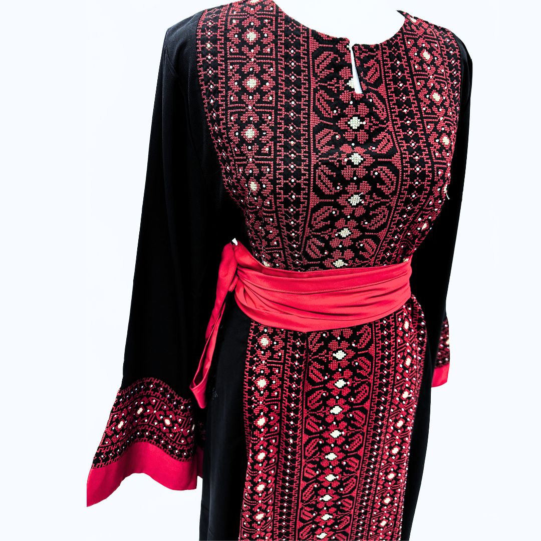 Embroidered Thobe Tatreez with Satin Belt