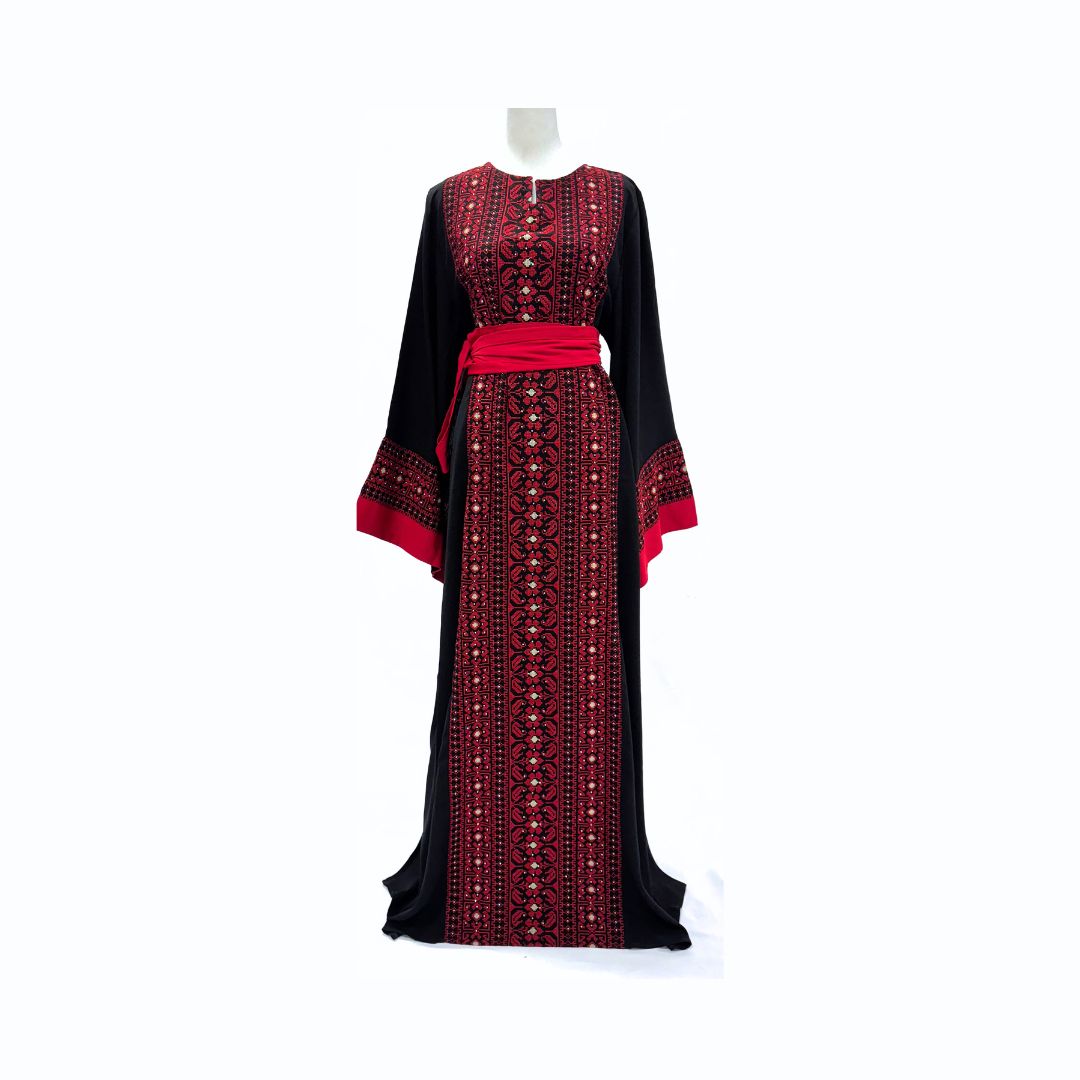 Embroidered Thobe Tatreez with Satin Belt