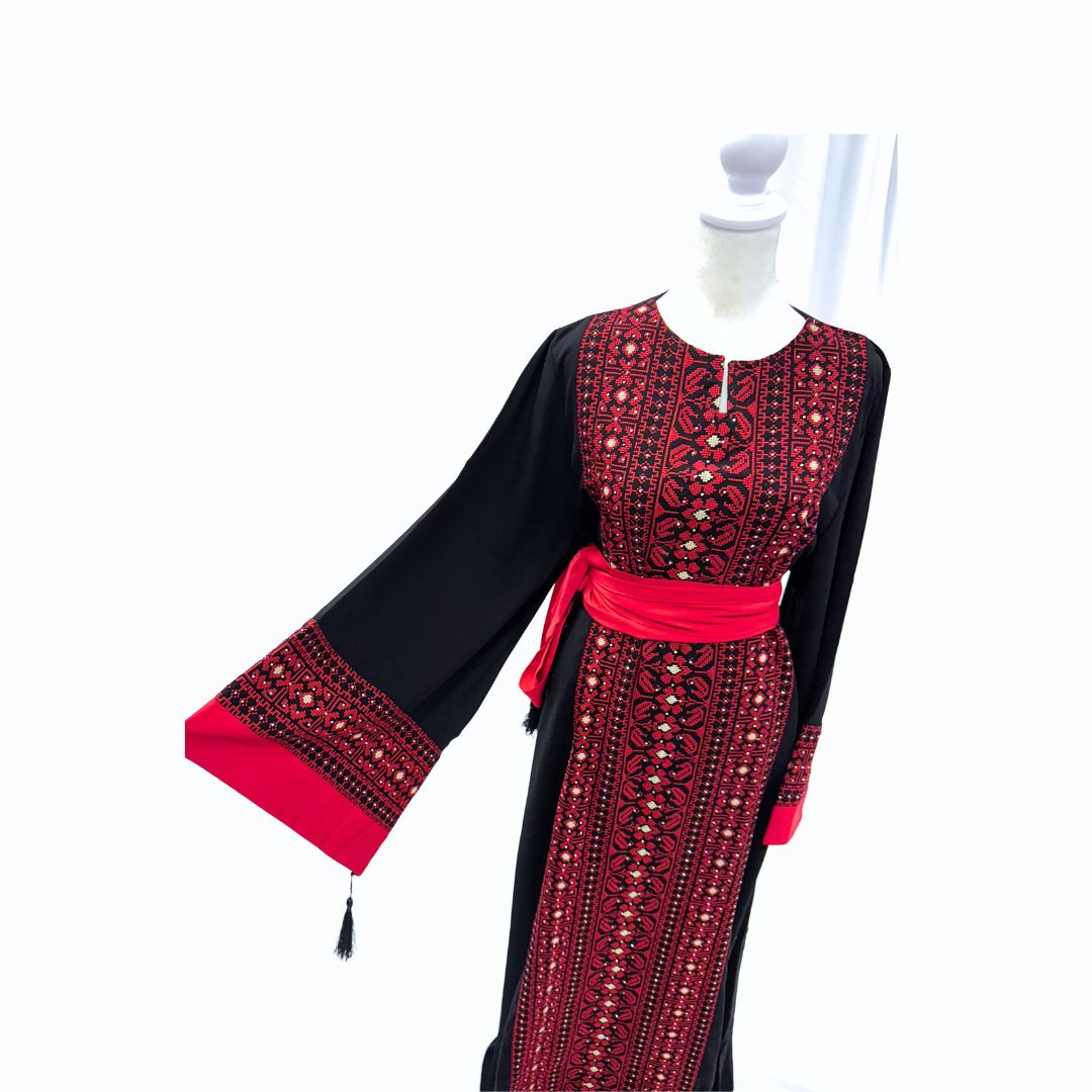 Embroidered Thobe Tatreez with Satin Belt