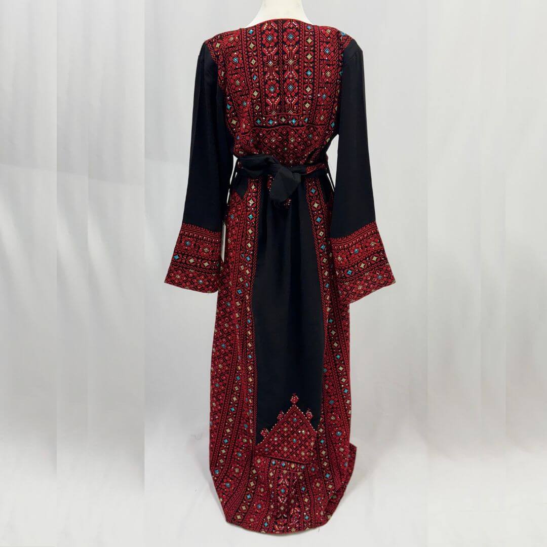 Traditional Palestinian Embroidered Thobe with Belt
