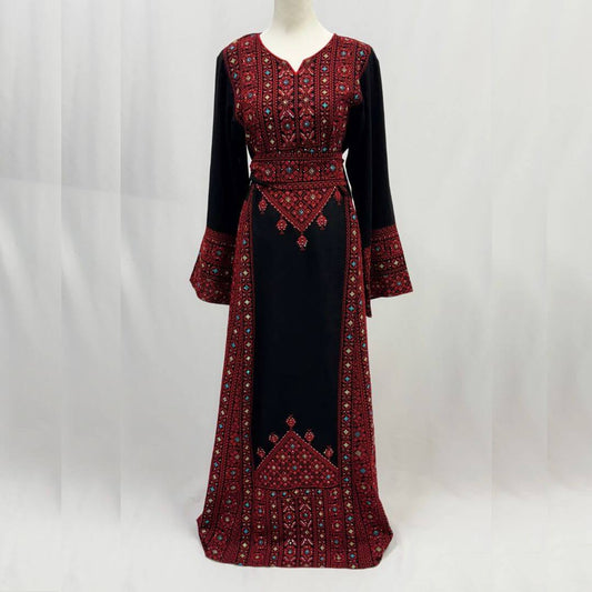 Traditional Palestinian Embroidered Thobe with Belt