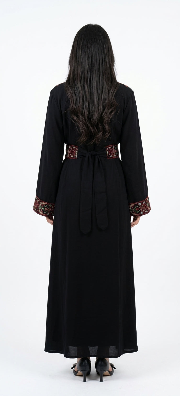 Black & Red Embroidered Thobe Dress – Traditional Occasion Dress