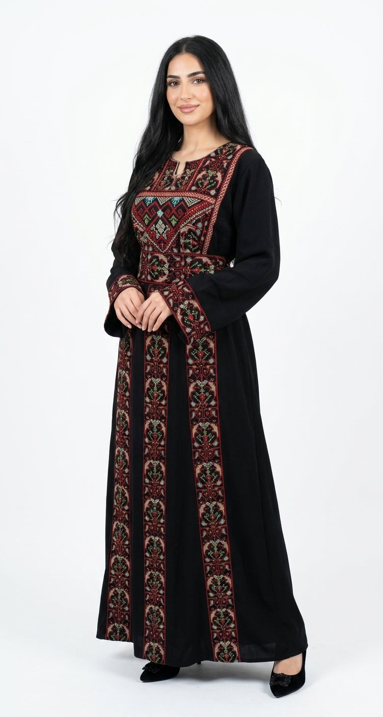 Black & Red Embroidered Thobe Dress – Traditional Occasion Dress