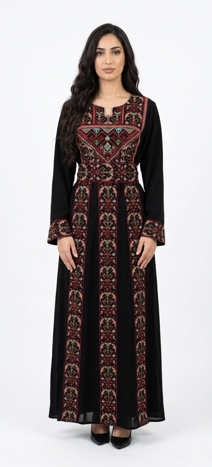 Black & Red Embroidered Thobe Dress – Traditional Occasion Dress