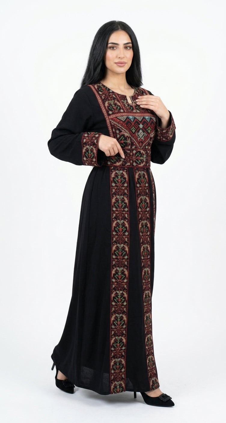 Black & Red Embroidered Thobe Dress – Traditional Occasion Dress