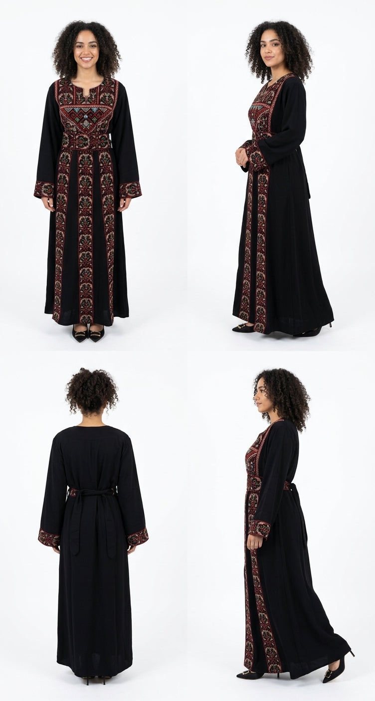 Black & Red Embroidered Thobe Dress – Traditional Occasion Dress