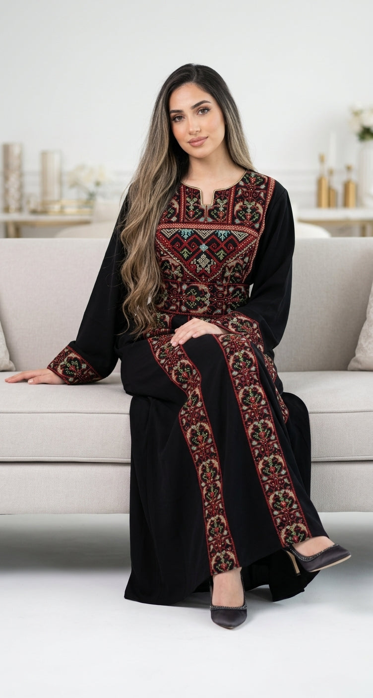 Black & Red Embroidered Thobe Dress – Traditional Occasion Dress