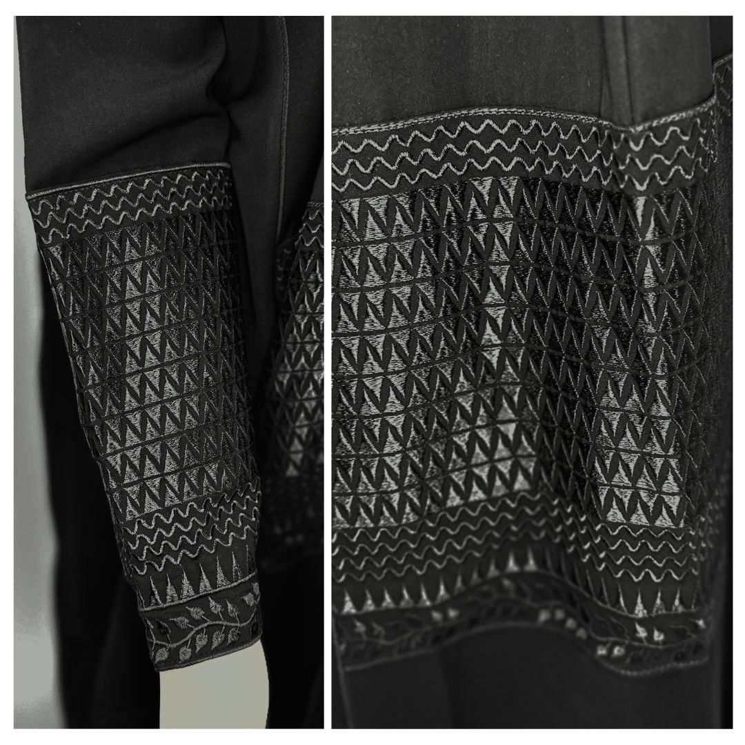 Saudi Open Abaya with Matching Scarf – Black Women’s Abaya with Elegant Black Embroidery