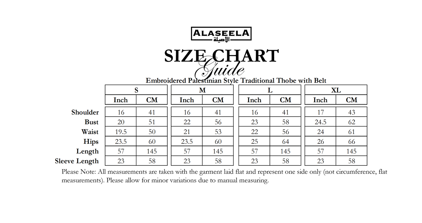 Embroidered Palestinian Style Traditional Thobe with Belt