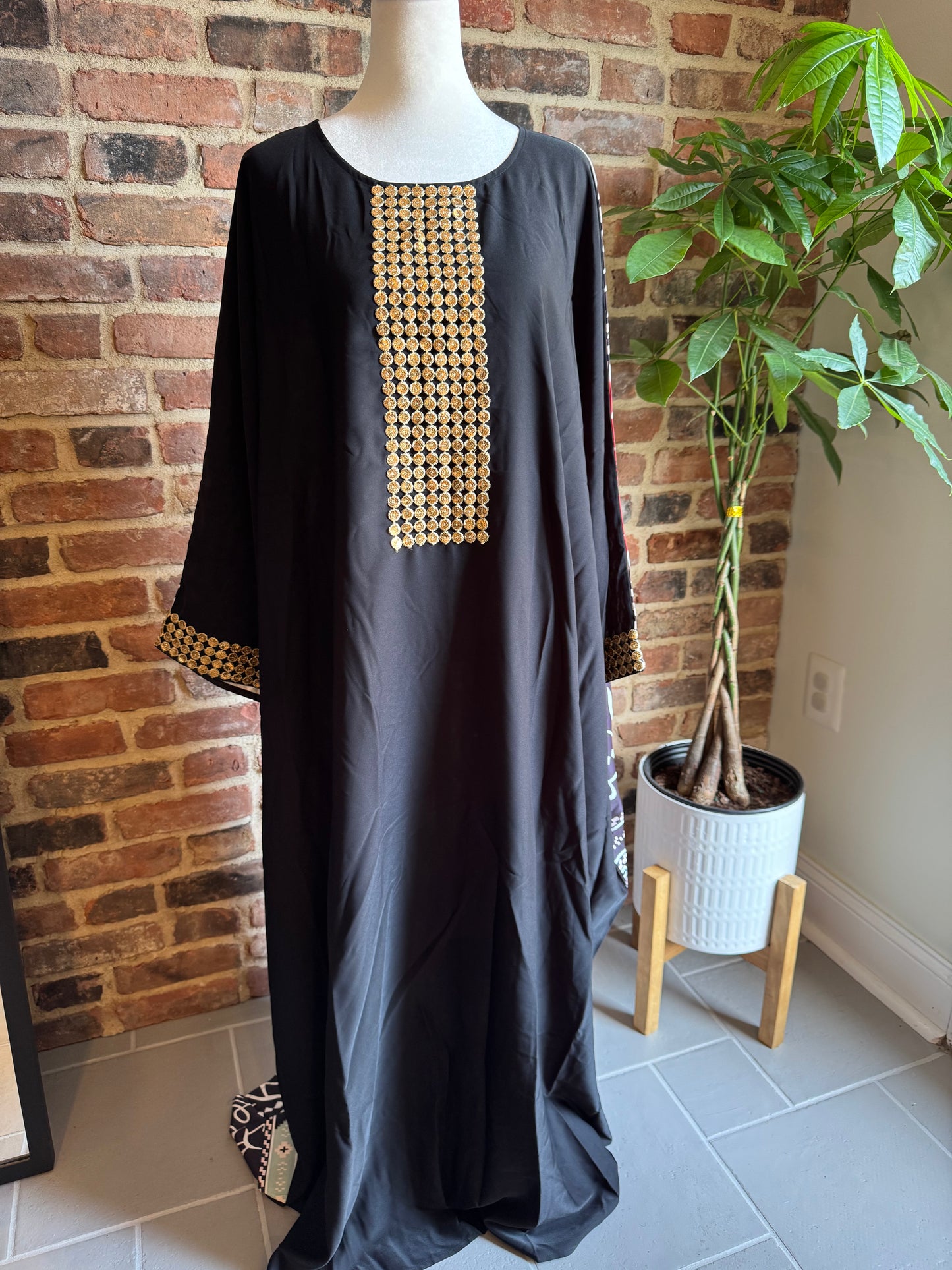 Arabic calligraphy print galabiya dress for women