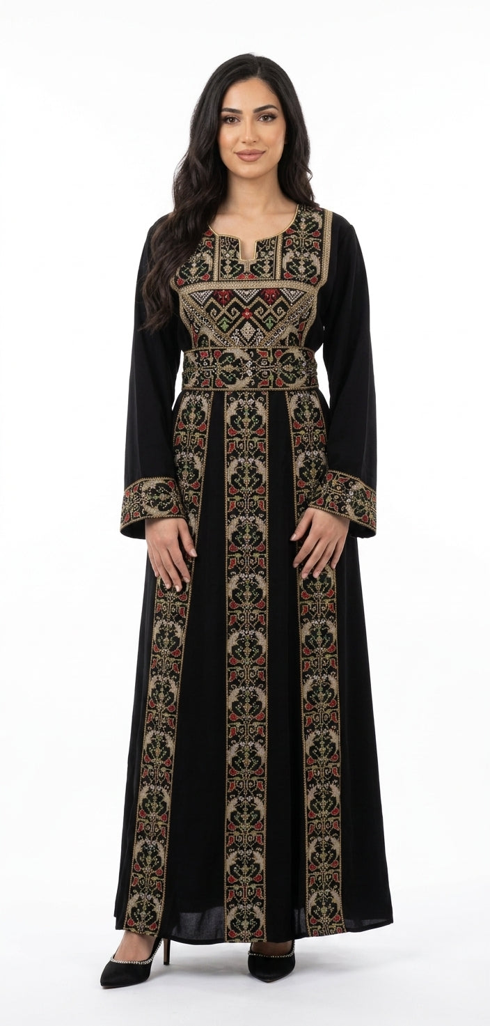 Black & Beige Embroidered Thobe Dress – Traditional Occasion Dress