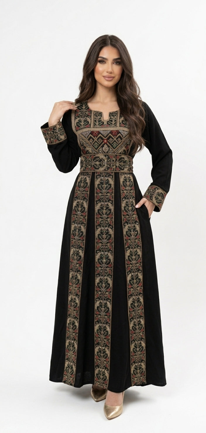 Black & Beige Embroidered Thobe Dress – Traditional Occasion Dress