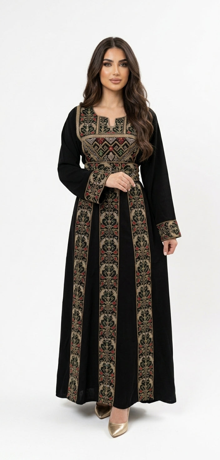 Black & Beige Embroidered Thobe Dress – Traditional Occasion Dress