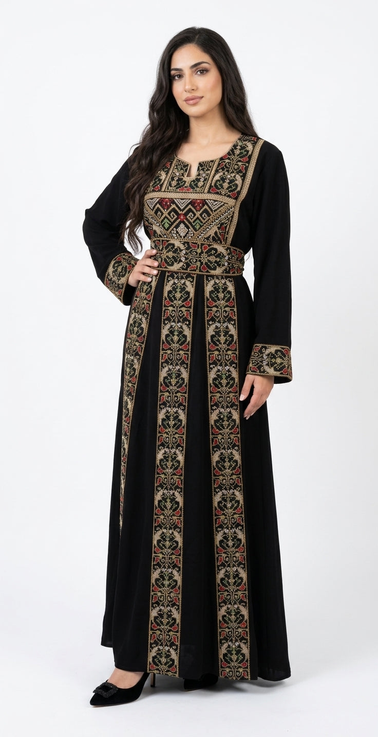 Black & Beige Embroidered Thobe Dress – Traditional Occasion Dress
